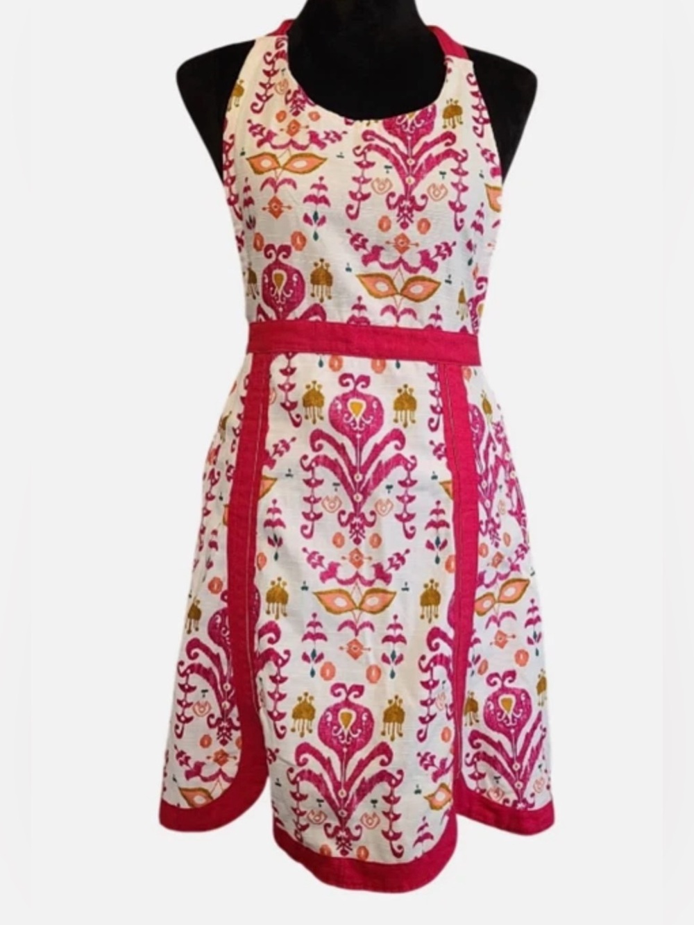 Anthropologie Pink Floral 100% Cotton Kitchen Apron Cottagecore Tablescape Cozy